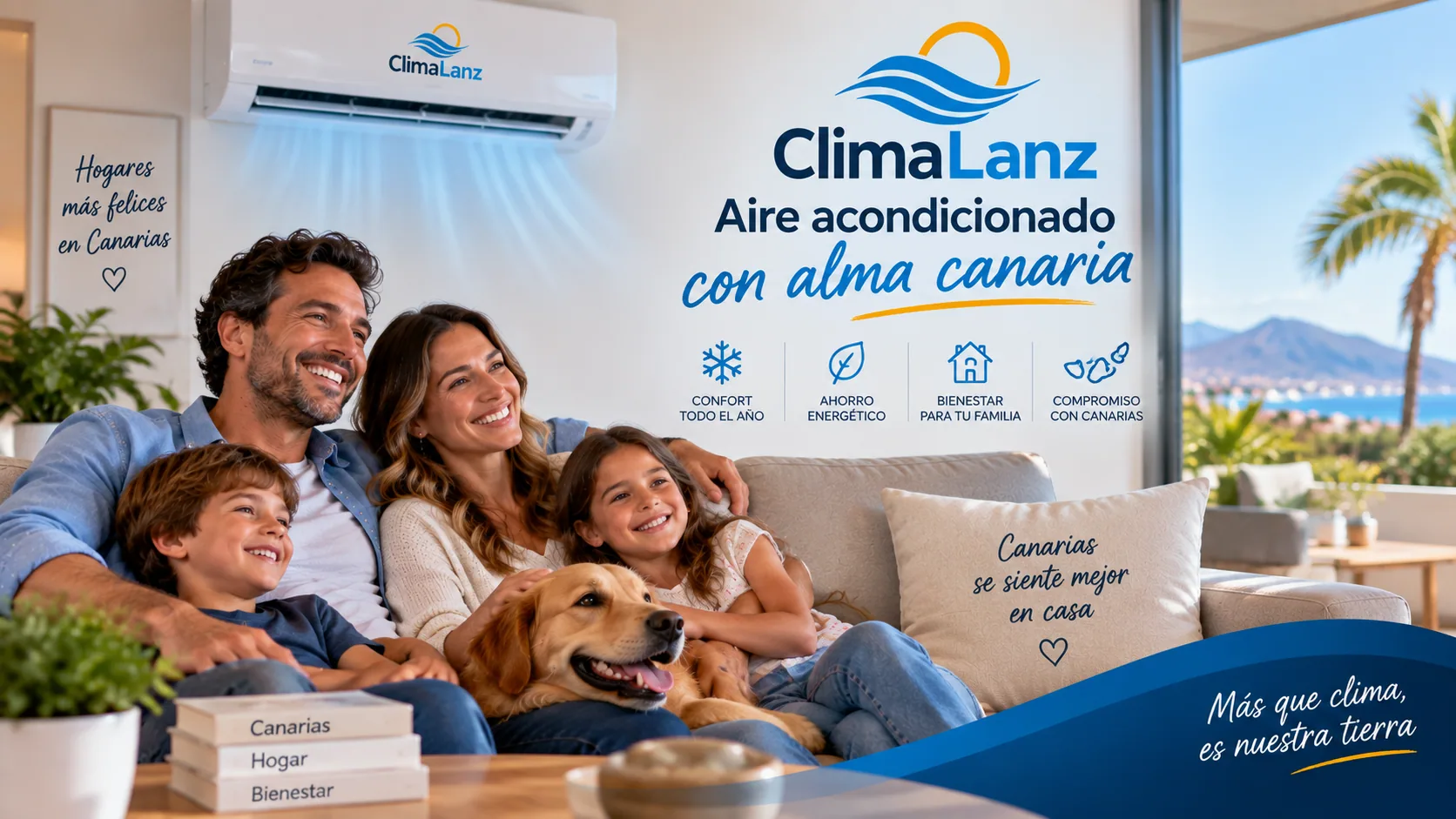 Familia disfrutando del confort de su hogar en Canarias con un sistema de climatización de ClimaLanz